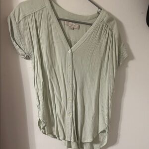 LOFT Sage Green V-Neck Blouse